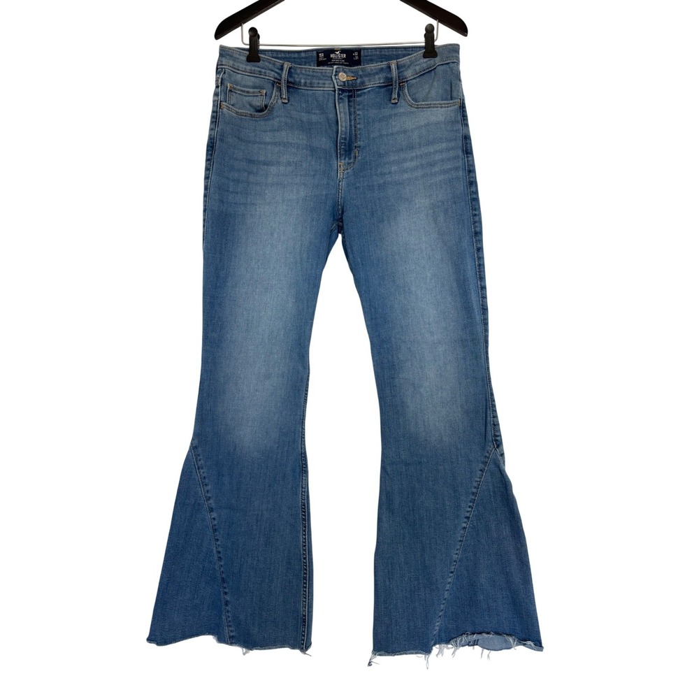 Hollister High-Rise Flare Jeans Patchwork Raw Hem Vintage Soft Stretch 15R 32x31 - Picture 2 of 13